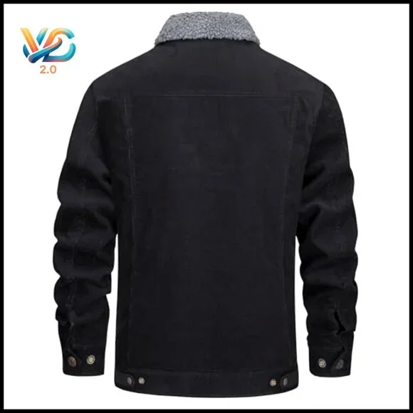 Men's Corduroy Sherpa Lined Jacket, Thermal Fleece, Snap Button Front, 5 Pockets